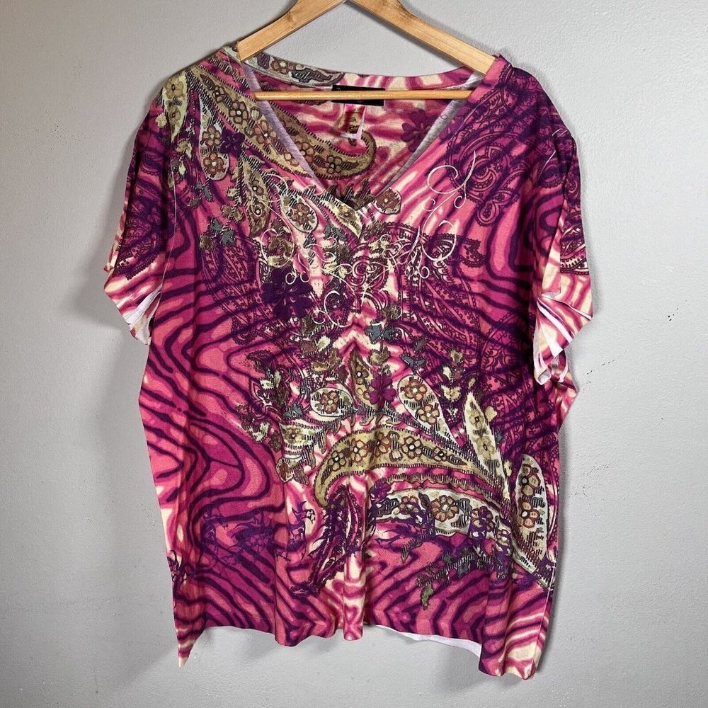 Appropriate Behavior Short Sleeve Hot Pink Floral Print T-Shirt Women's 4X